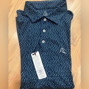Rhoback Navy Numeric Pattern Polo - “The Moneyline” - Size Large - New with tags
